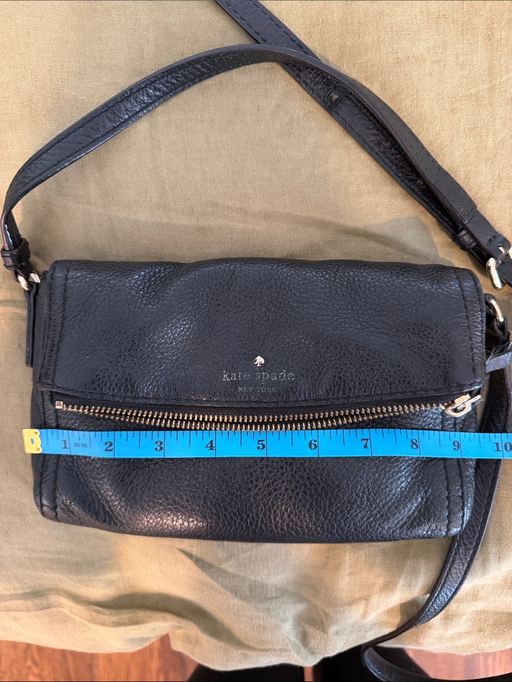 kate spade Black Pebbled Leather Fold-Over Crossbody with Front Zip and Pocket - Picture 14 of 16